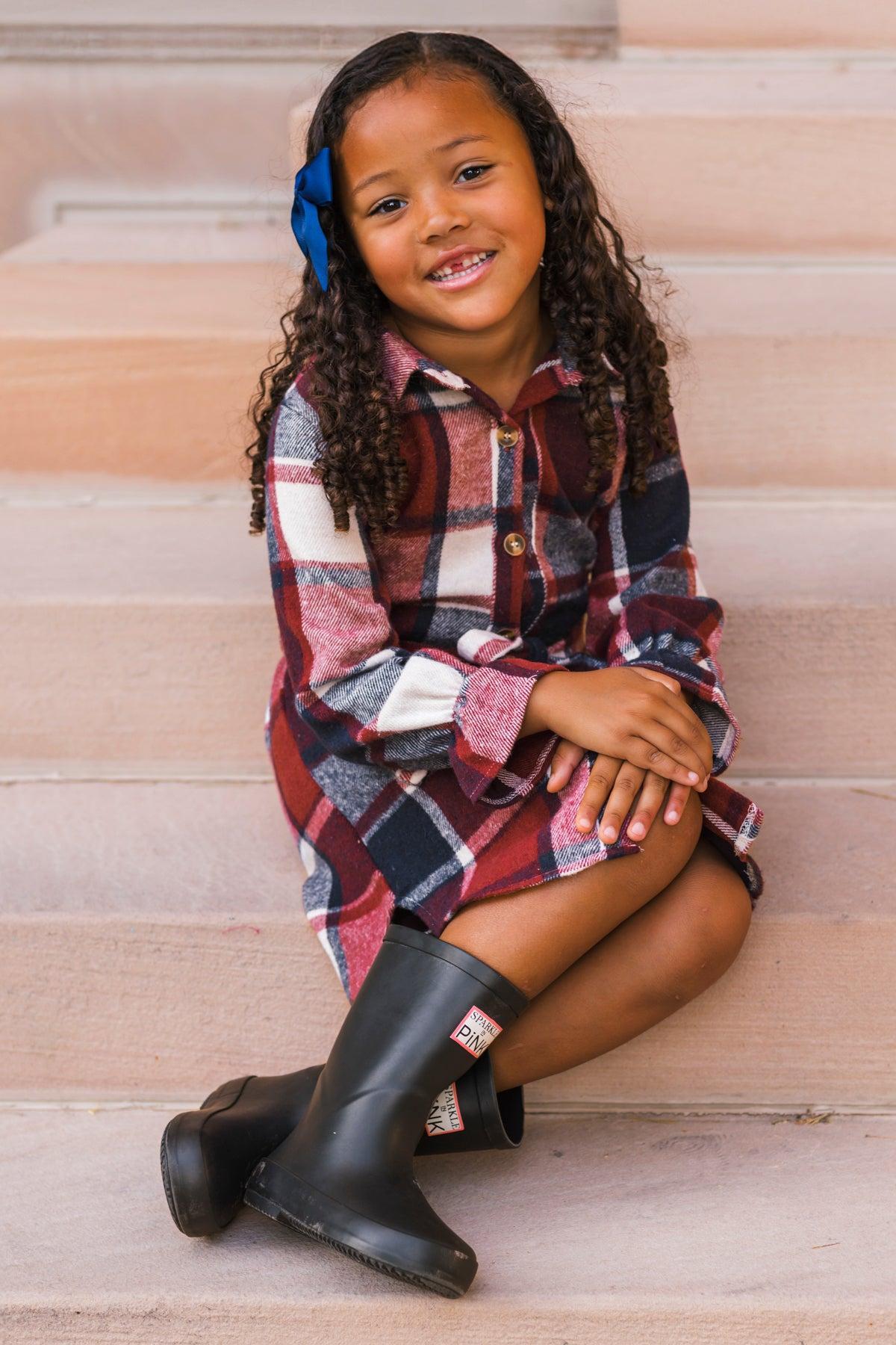 Burgundy & Navy Plaid Flannel Dress