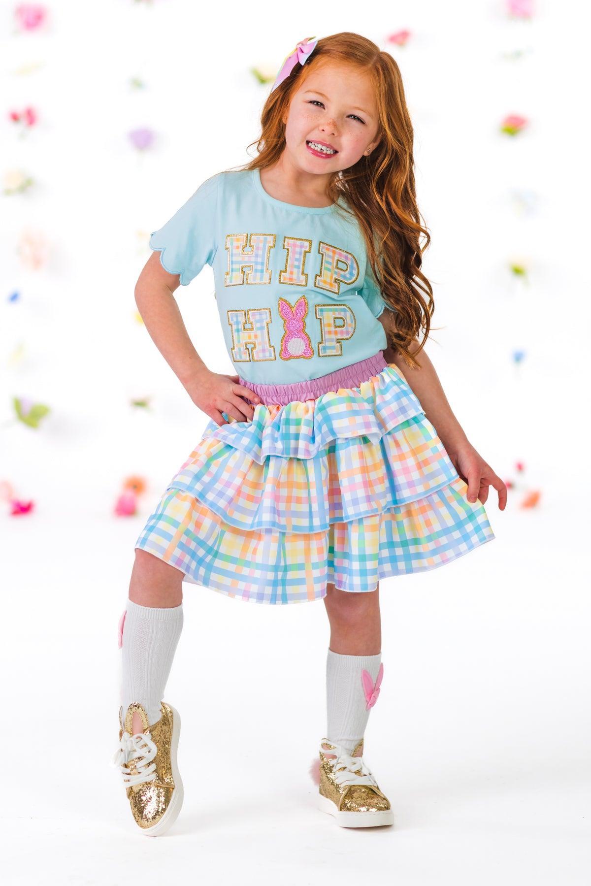 "Hip Hop" Rainbow Plaid Skirt Set