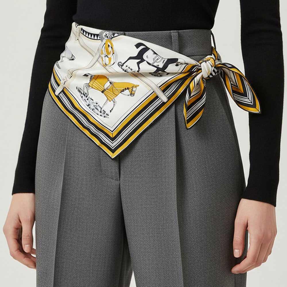 Equestrian Horse Harness Motif Pattern Print Square Scarf