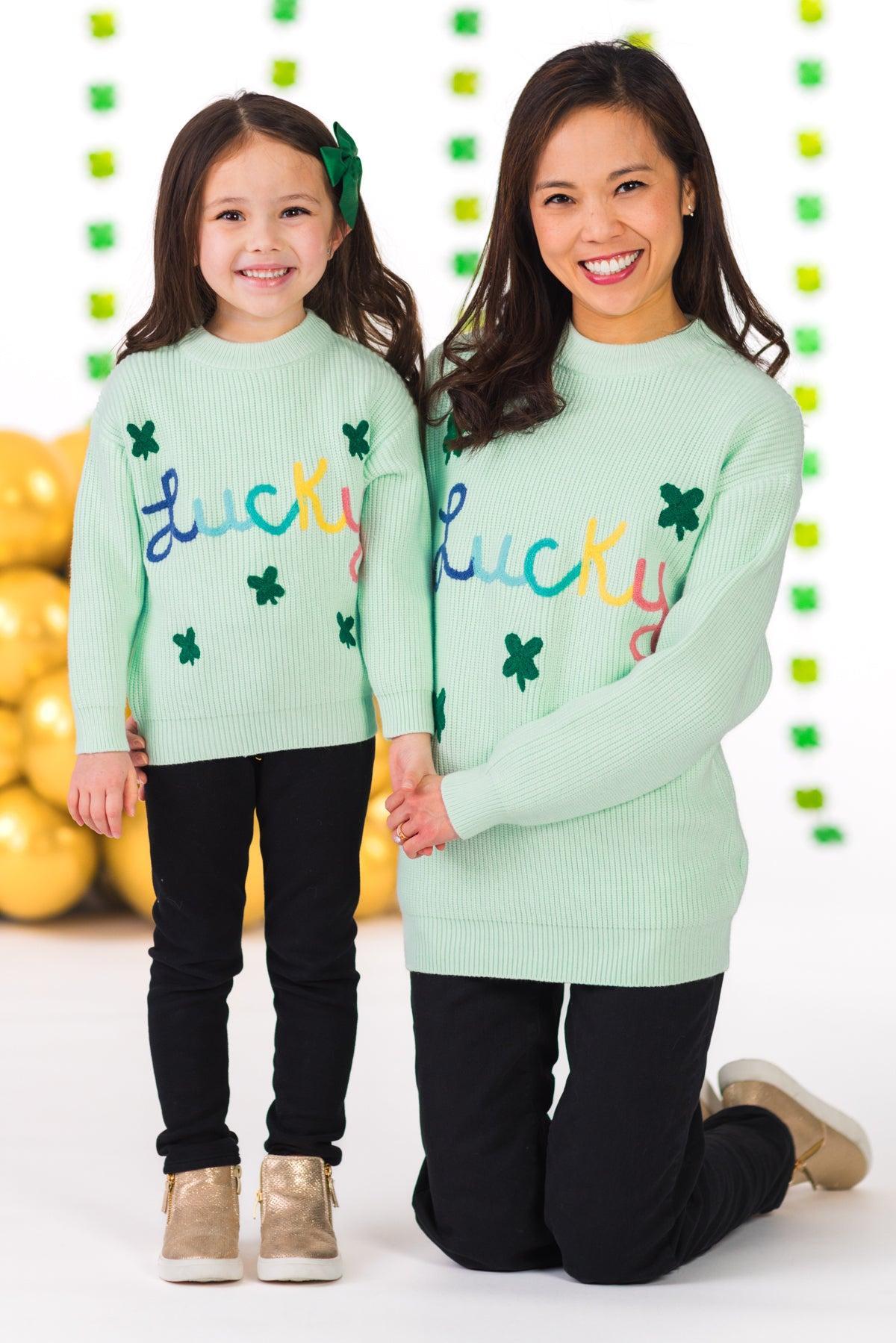 Mom & Me - "Lucky" Mint Knit Sweater