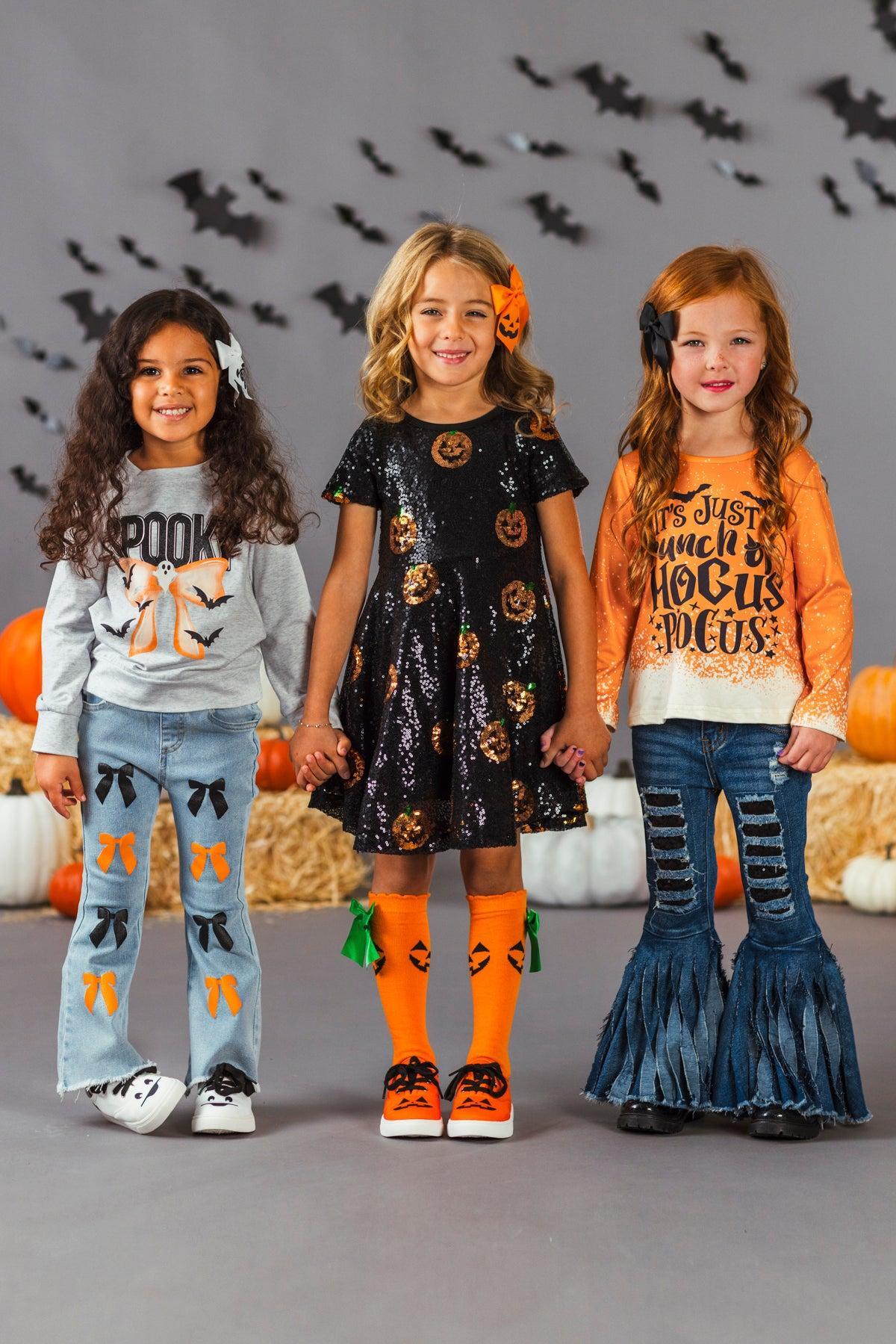 "Spooky" Bow Flare Denim Pant Set