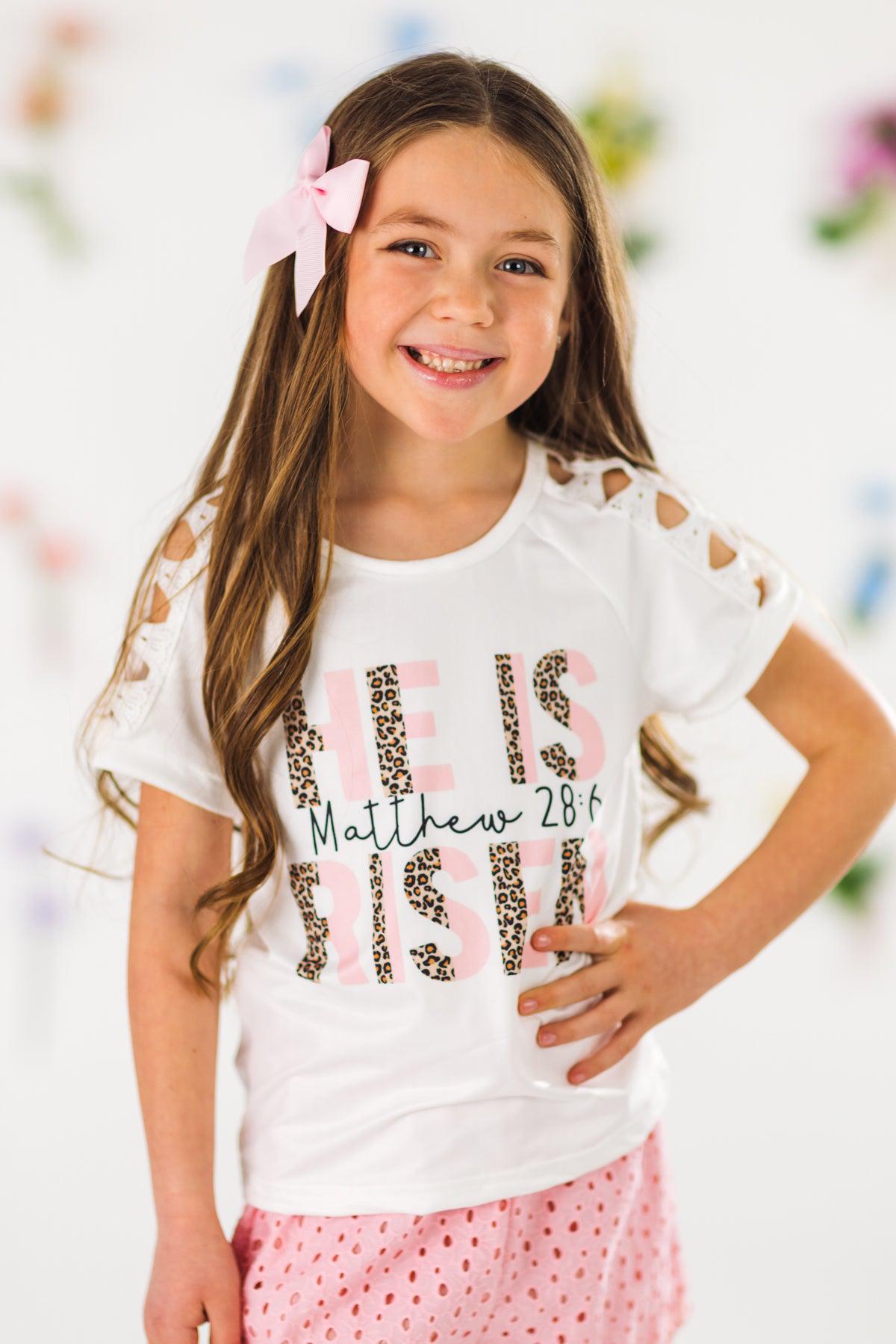 "He Is Risen" White & Pink Short Set