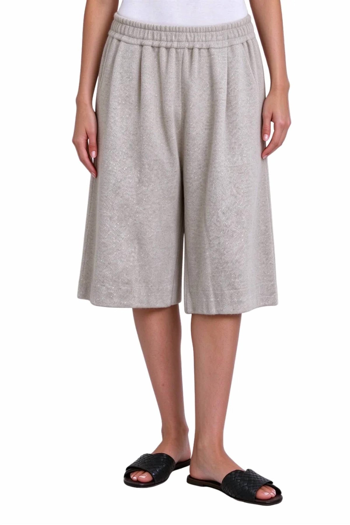 Elastic Waist Bermuda Sweat Short In Grey