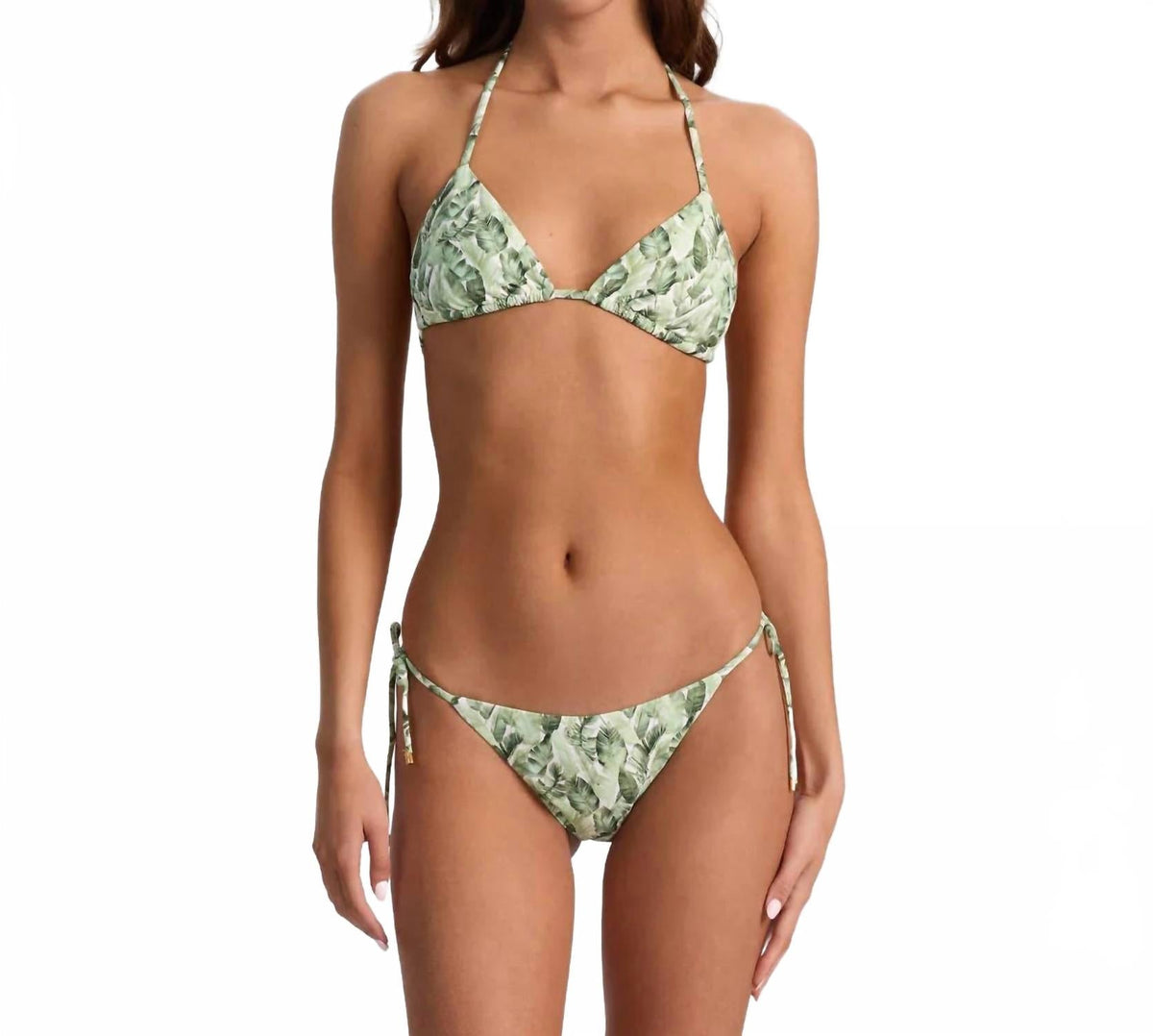 Floral Palm Tie Side Bikini Bottom In Green