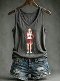 V-Neck Retro Watercolor Painting Print Tank Top