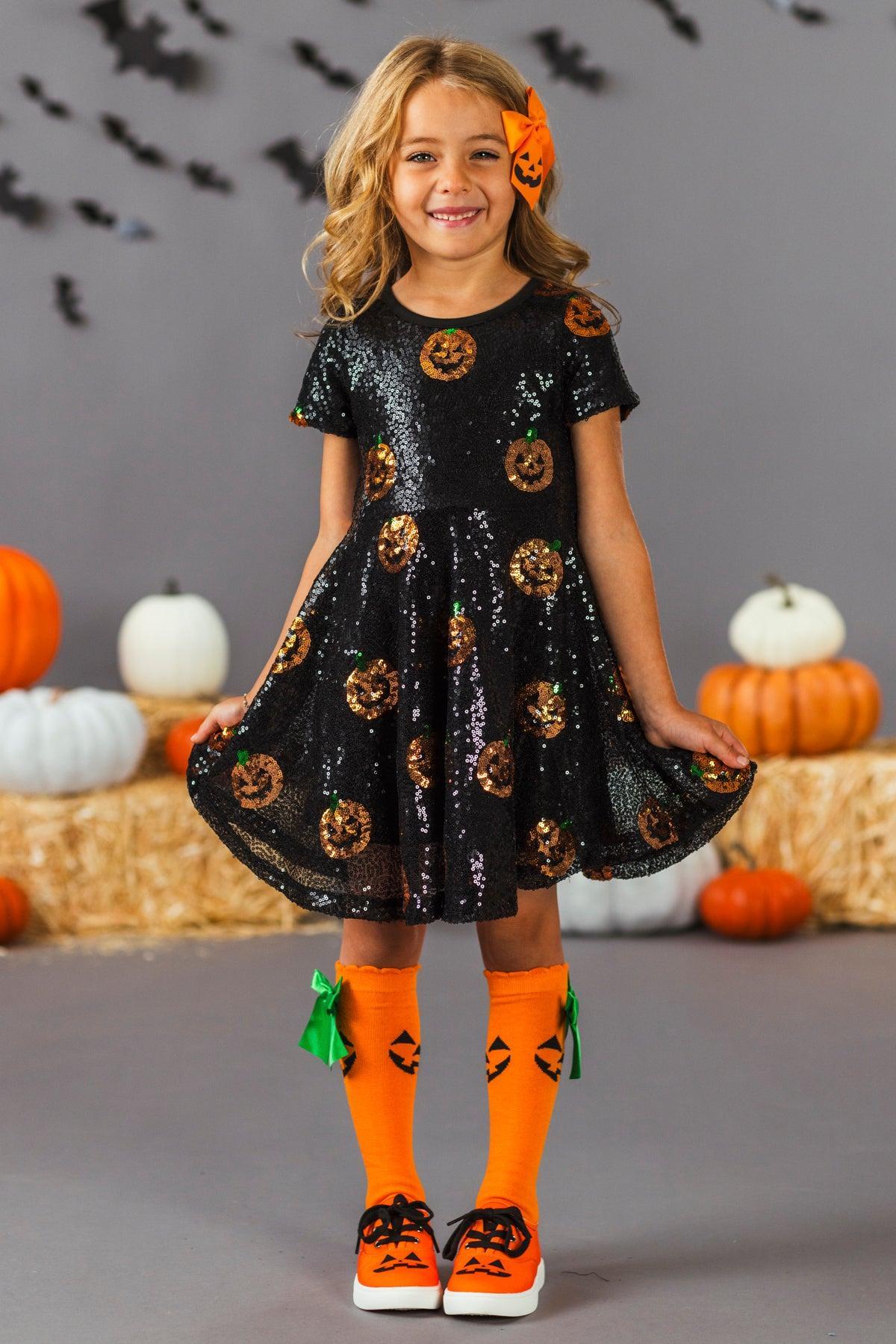 Mom & Me - Black Sequin Jack-O'-Lantern Dress