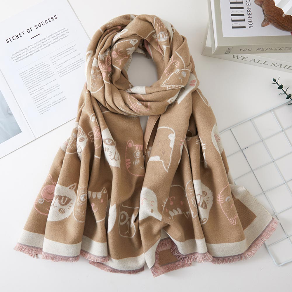 Whimsical Cat Face Pattern Print Scarf