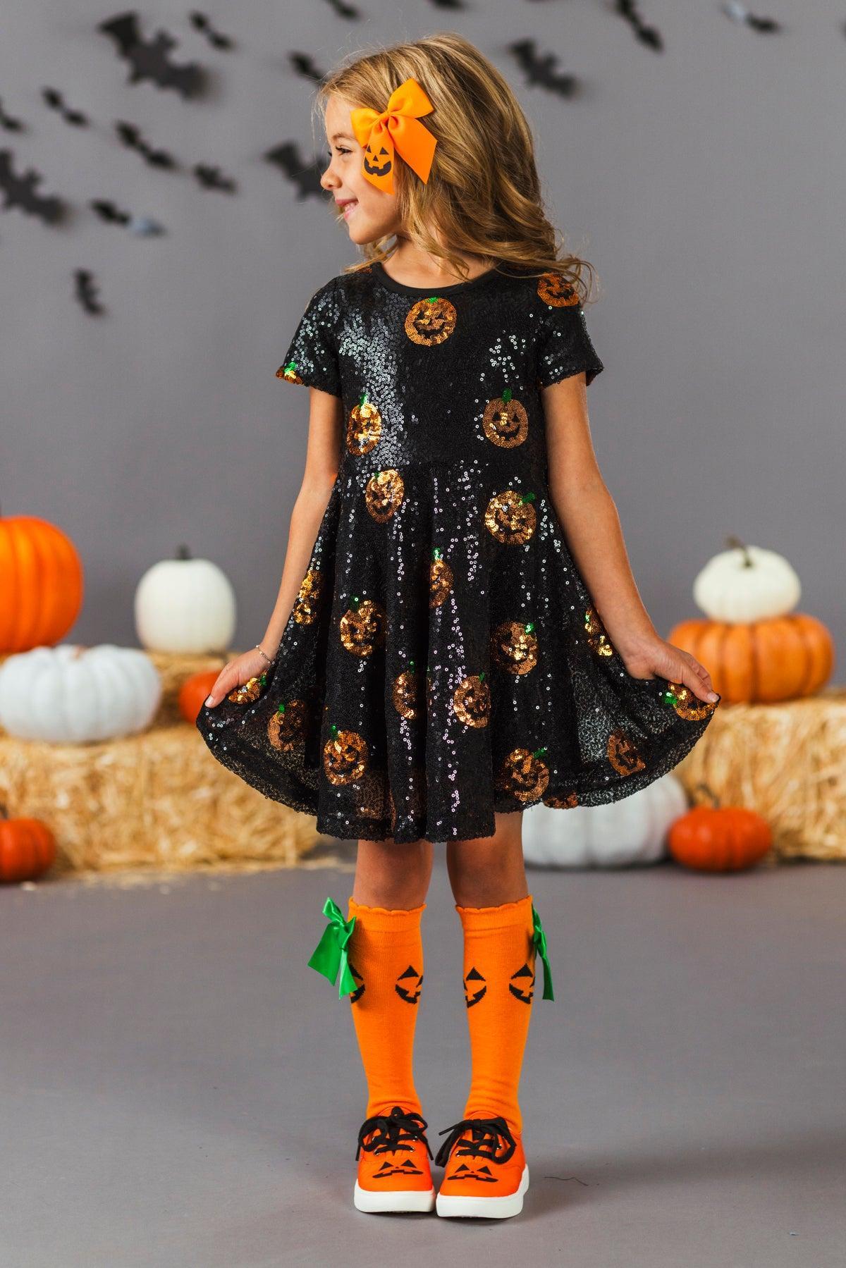 Mom & Me - Black Sequin Jack-O'-Lantern Dress