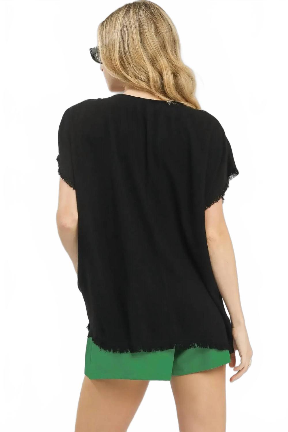 Linen Embroidered Top In Black