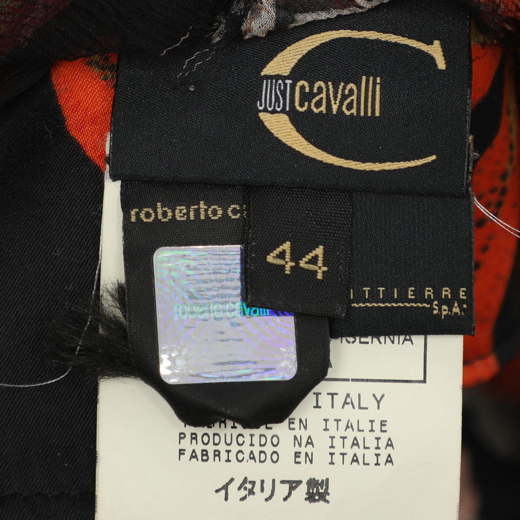 Just Cavalli Multicolor Printed Satin Ruffled Neck Blouse