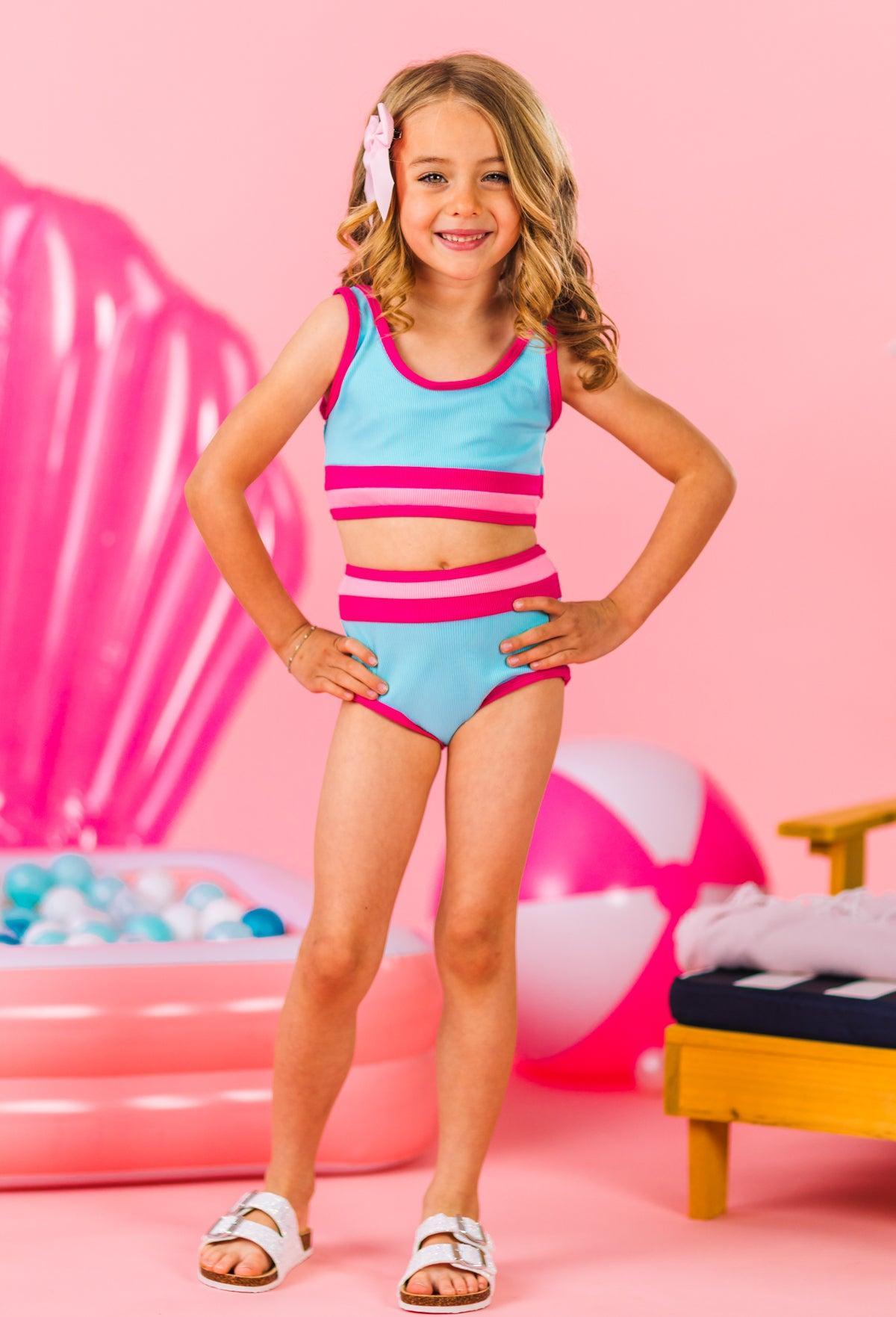 Mom & Me - Blue & Pink Stripe Bikini
