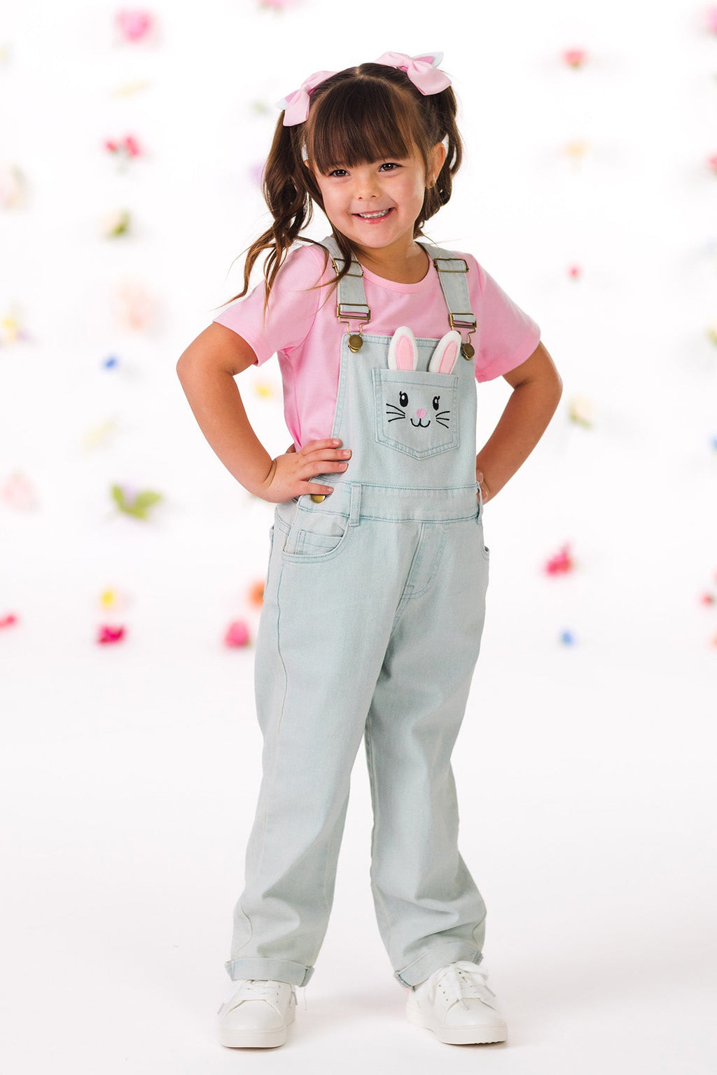 Pink Denim Bunny Overall Set