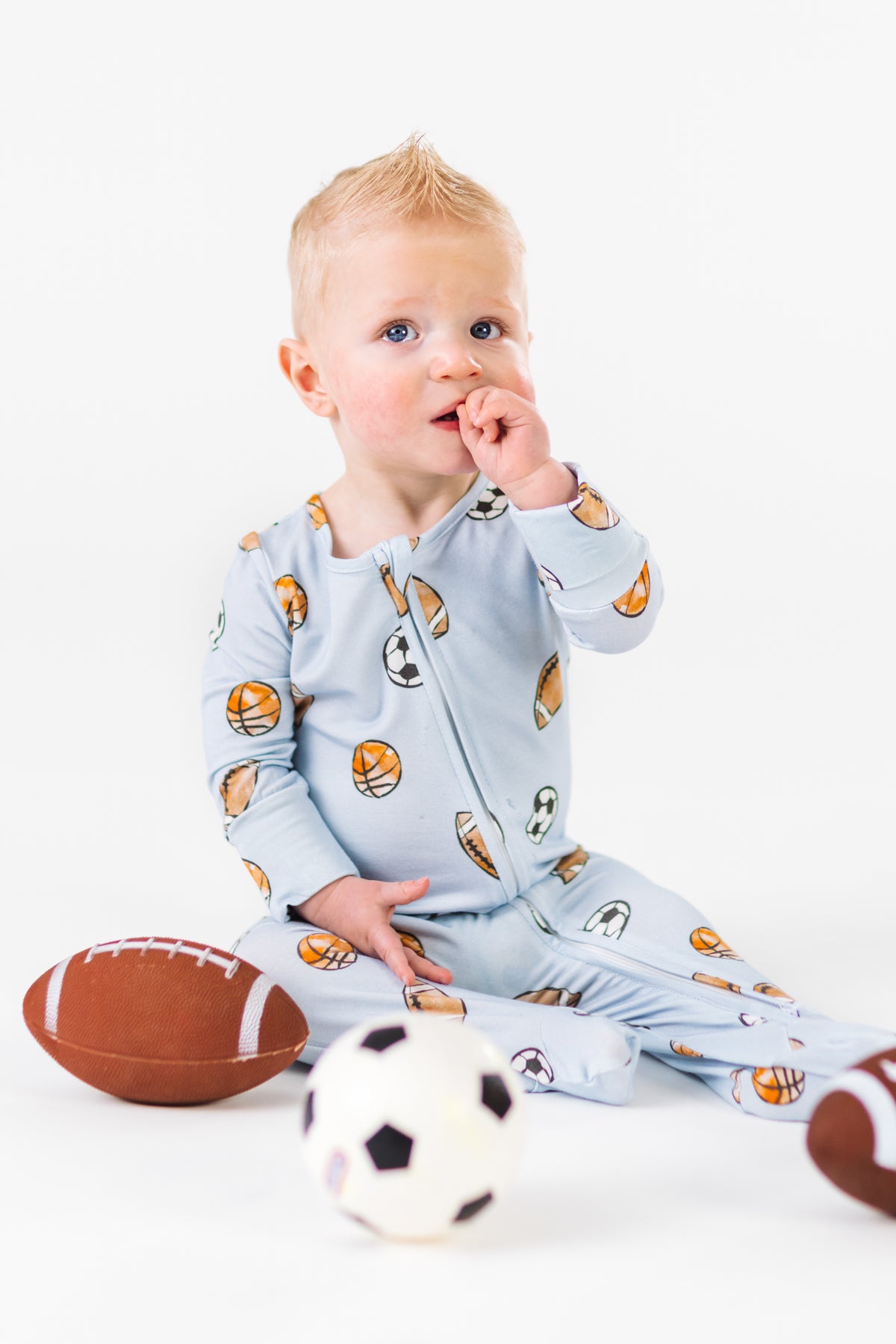 Light Blue Bamboo Ball Onesie