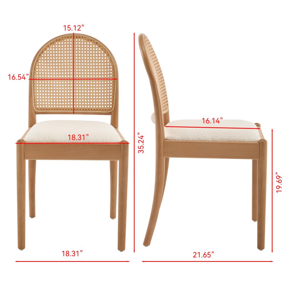 Upholstered Dining Chair Set with Rattan and Wood Accents