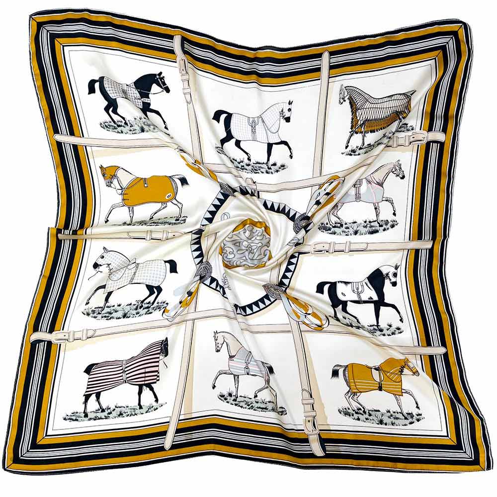 Equestrian Horse Harness Motif Pattern Print Square Scarf
