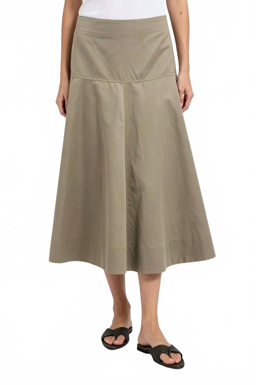 Seam Detail A-Line Midi Skirt In Beige