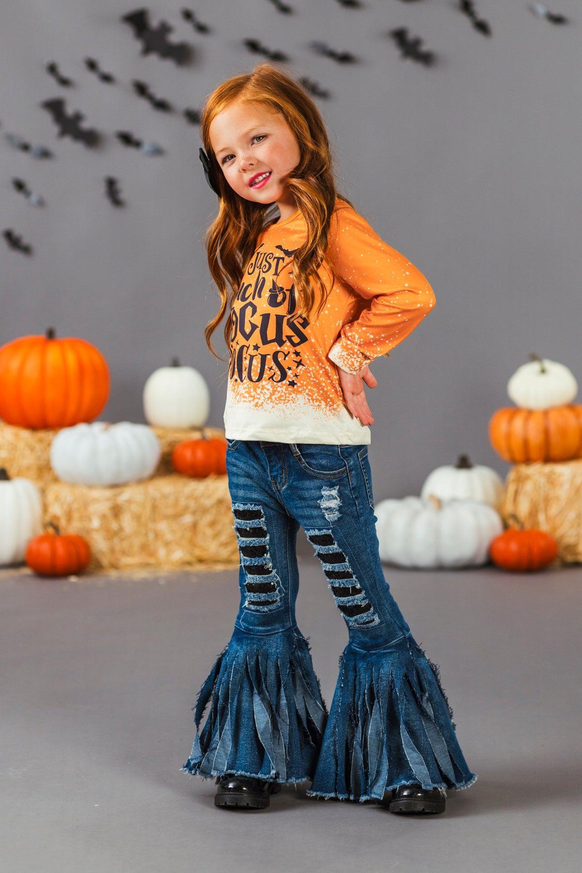 "It's Just A Bunch Of Hocus Pocus" Orange Denim Bell Bottom Set