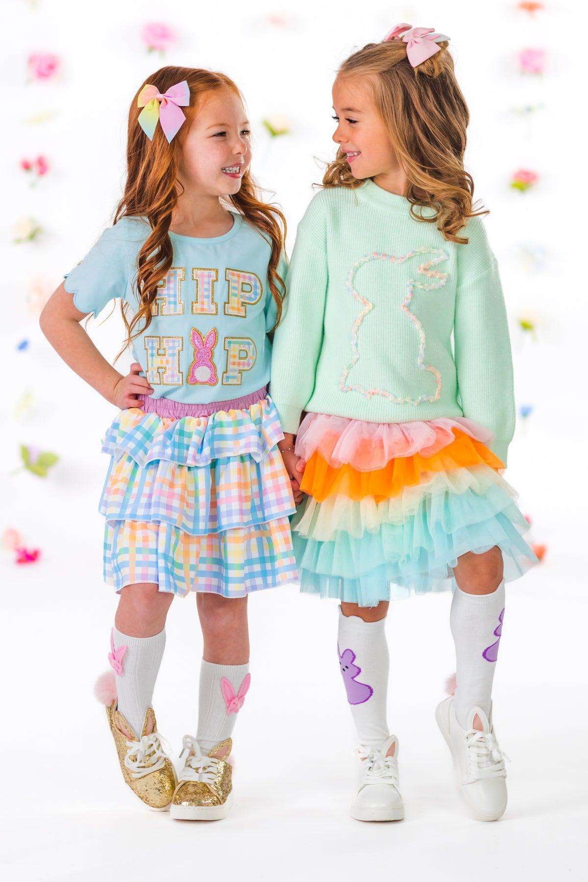 "Hip Hop" Rainbow Plaid Skirt Set