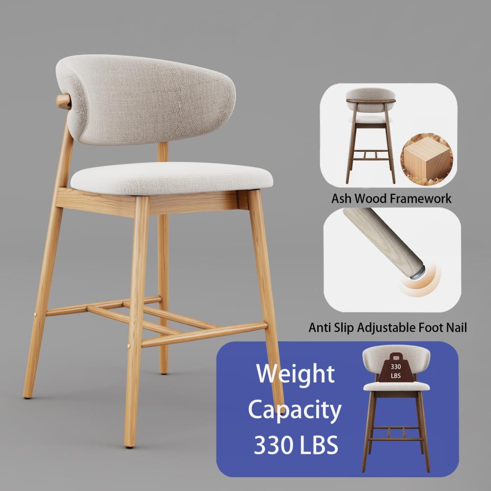Upgraded Modern Counter Height Bar Stools with Solid Ash Wood Frame