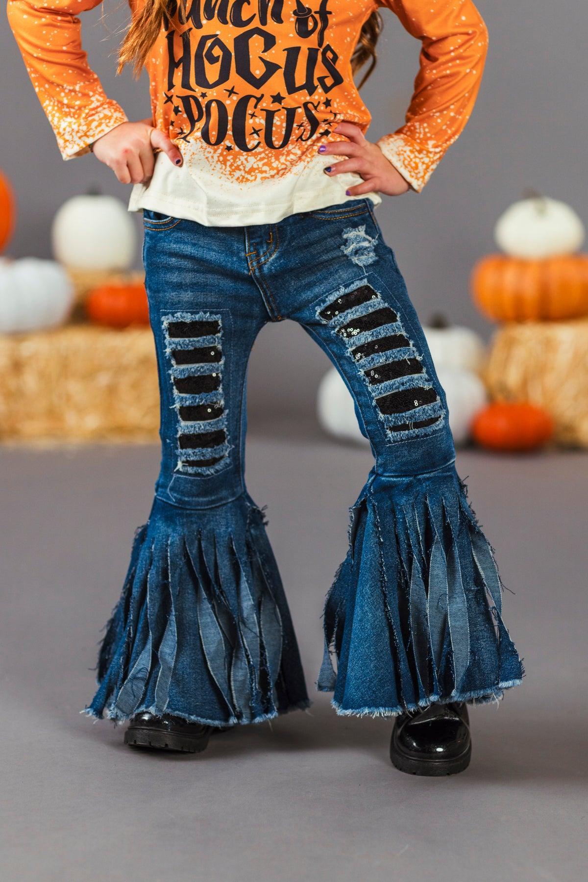 "It's Just A Bunch Of Hocus Pocus" Orange Denim Bell Bottom Set