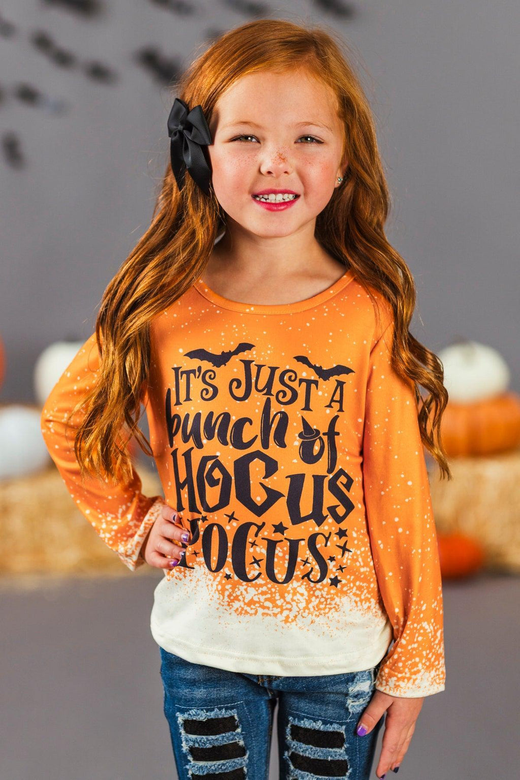 "It's Just A Bunch Of Hocus Pocus" Orange Denim Bell Bottom Set