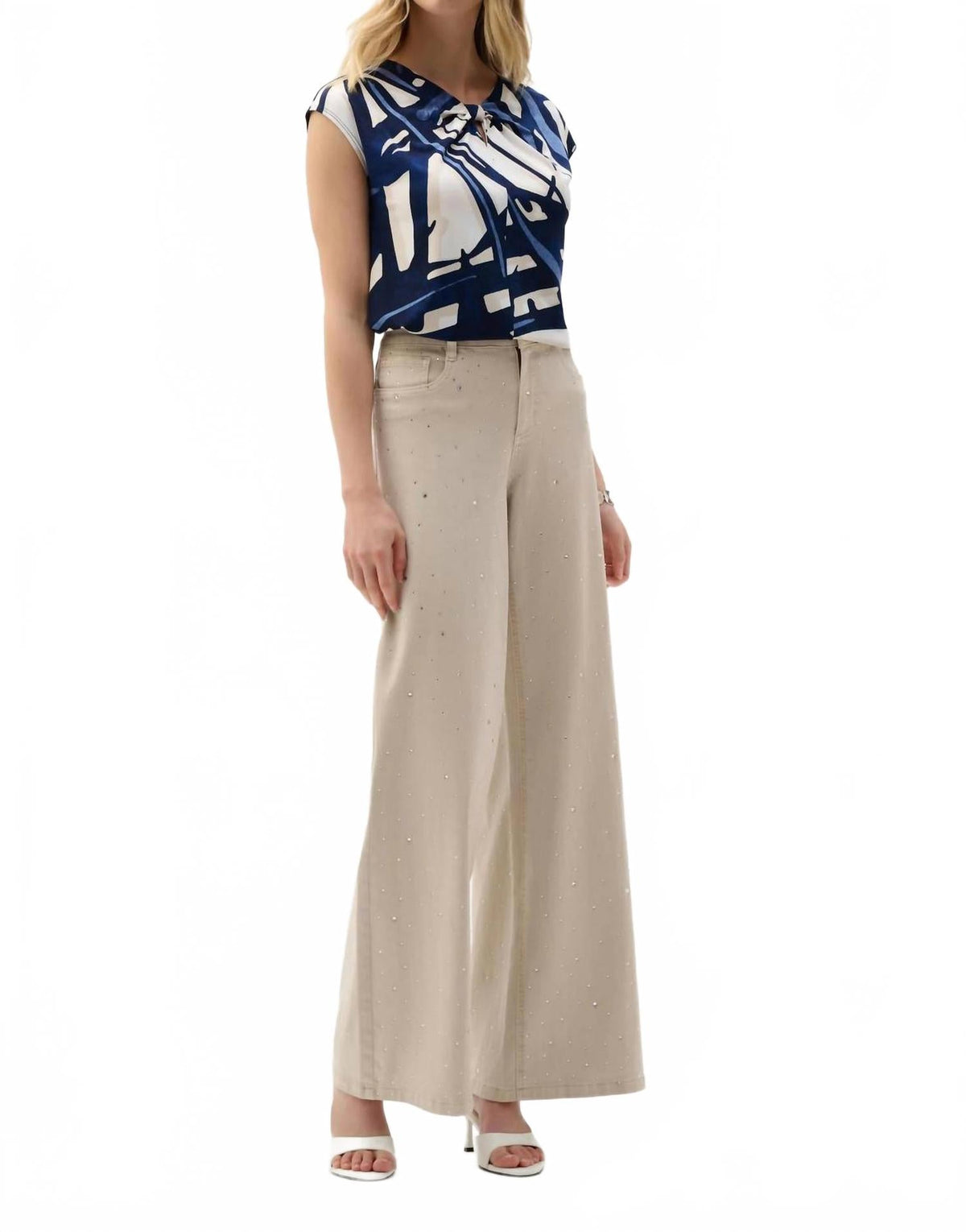 Abstract Print Keyhole Neck Top In Vanilla/multi
