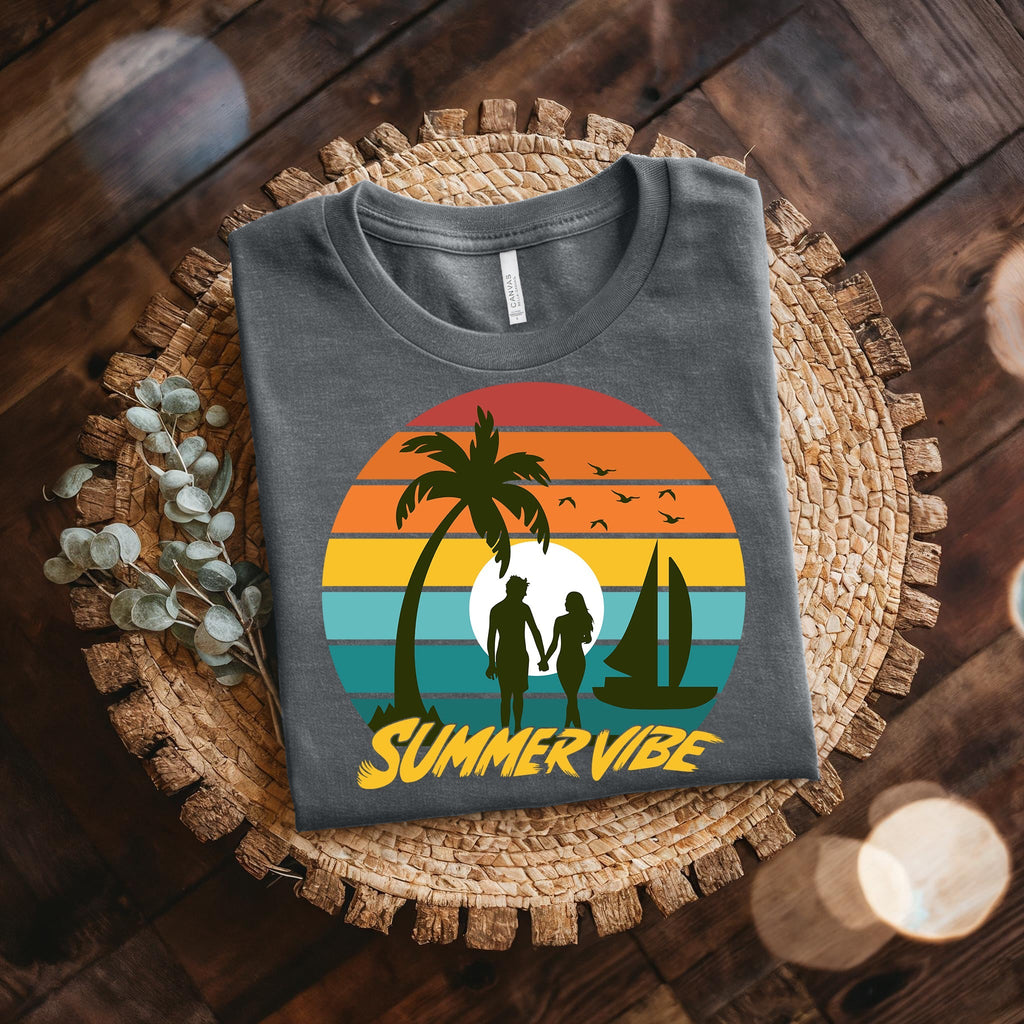 Couple On Vacation Unisex Vintage Print Short Sleeve