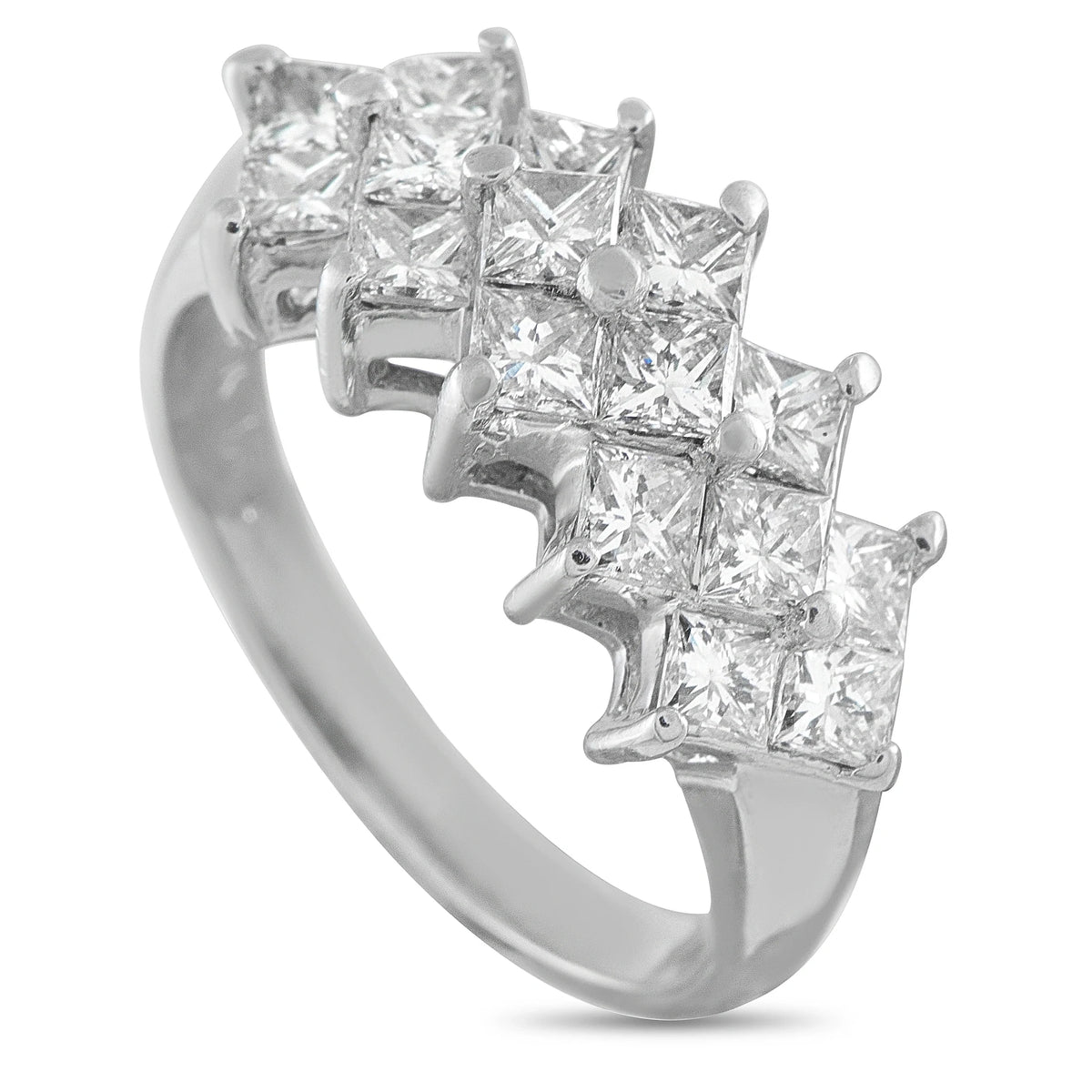 LB Exclusive 14K White Gold 2.40ct Diamond Princess-Cut Cluster Ring MF27-070226