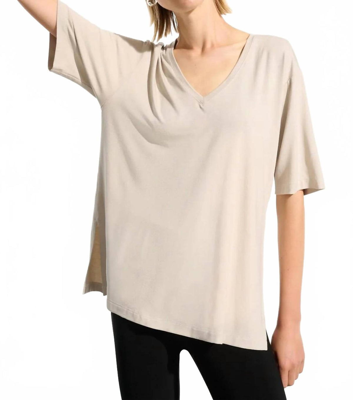 V-Neck Dolman Sleeve Boxy Top In Moonstone