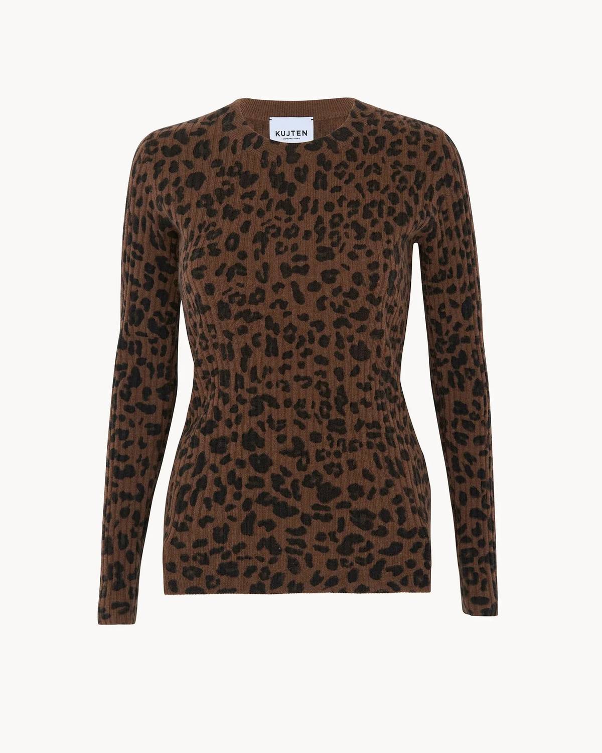 Women's Crewneck Cashmere Sweater In Marron Leoprint