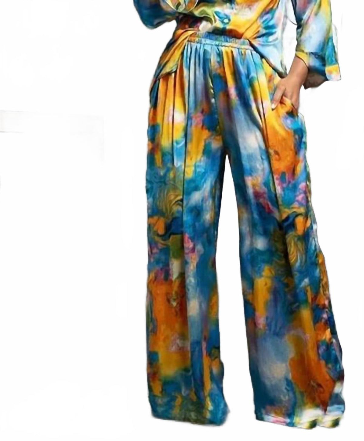 Cool Breeze Button Front Top And Wide Leg Pants Set In Multicolor