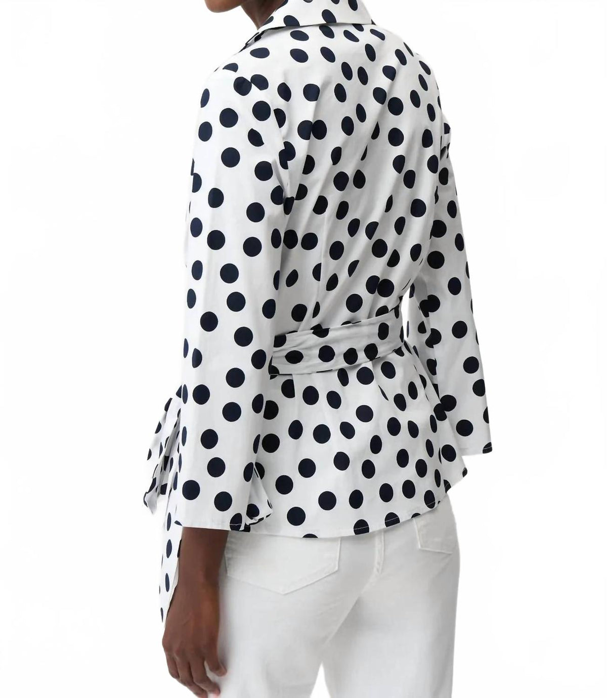 Polka Dot Quarter Sleeve Wrap Top In Vanilla/midnight Blue