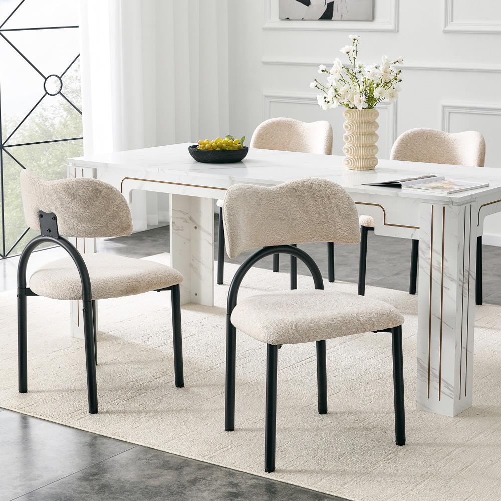 Modern Breathable Fabric Dining Chairs with Black Metal Frame