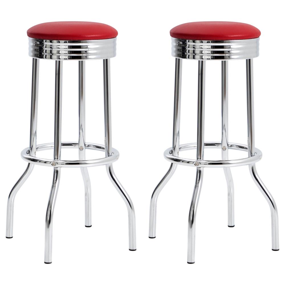 Modern Bar Height Stools with Upholstered Seats and Chrome Metal Legs