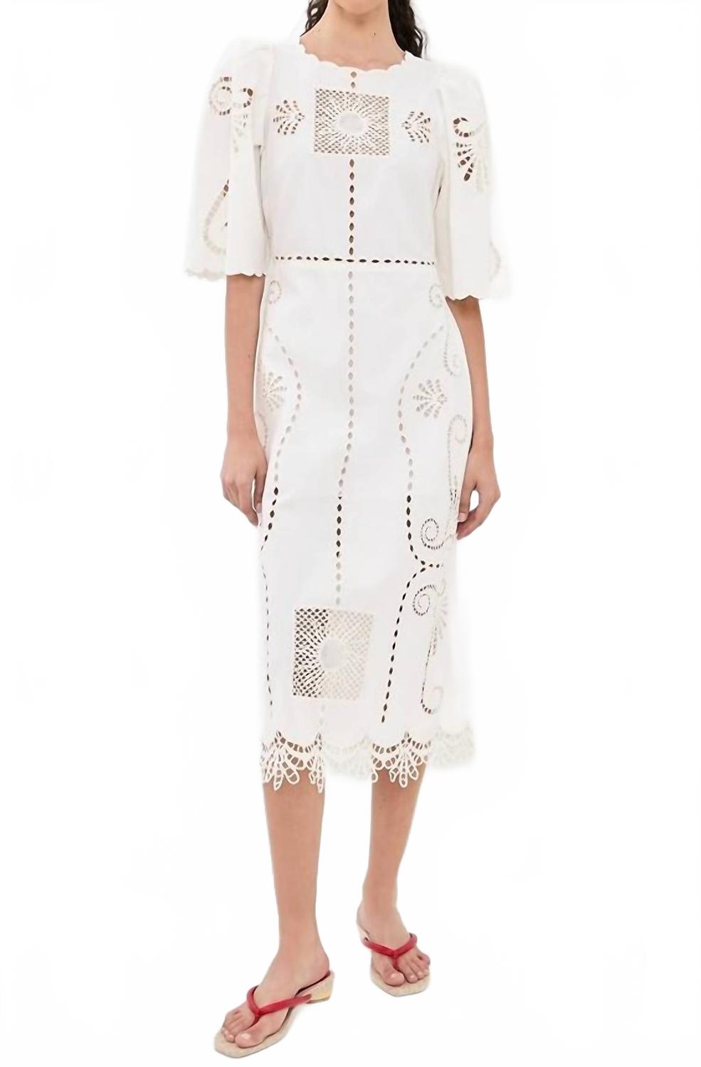 Valentina Cutout Embroidery Midi Dress In Off White