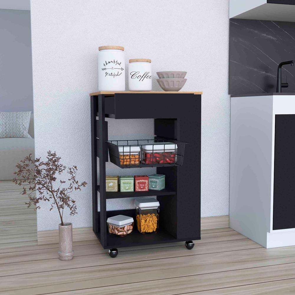 Kitchen Cart with Drawer and Two Open Shelves