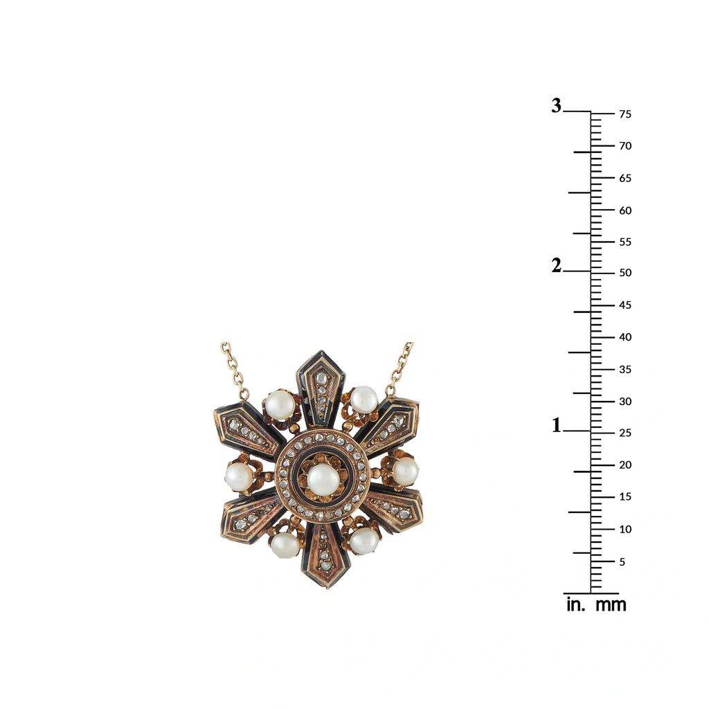 LB Exclusive Antique 14K Yellow and Rose Gold Diamond and Natural Pearl Necklace MF16-080426