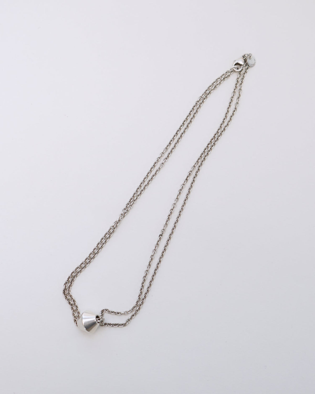 Silver Barrel Beads Double Chain Necklace