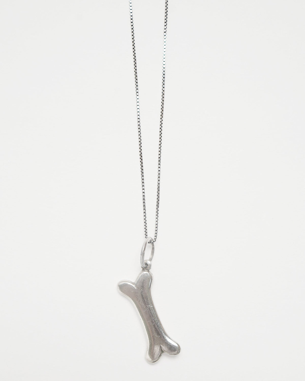 Silver Chain Necklace w/ Dog Bone Charm