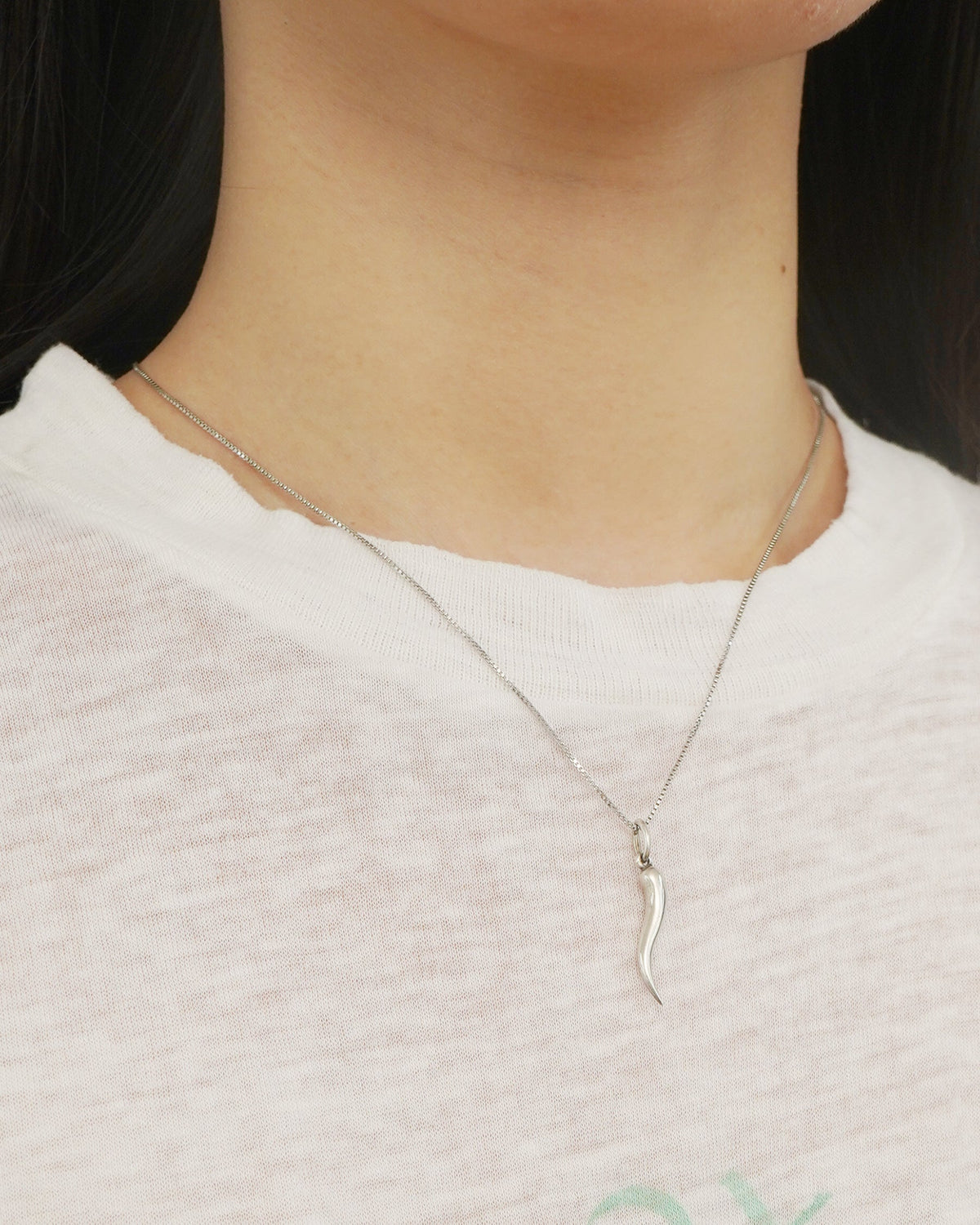 Silver Chain Necklace w/ Horn Charm