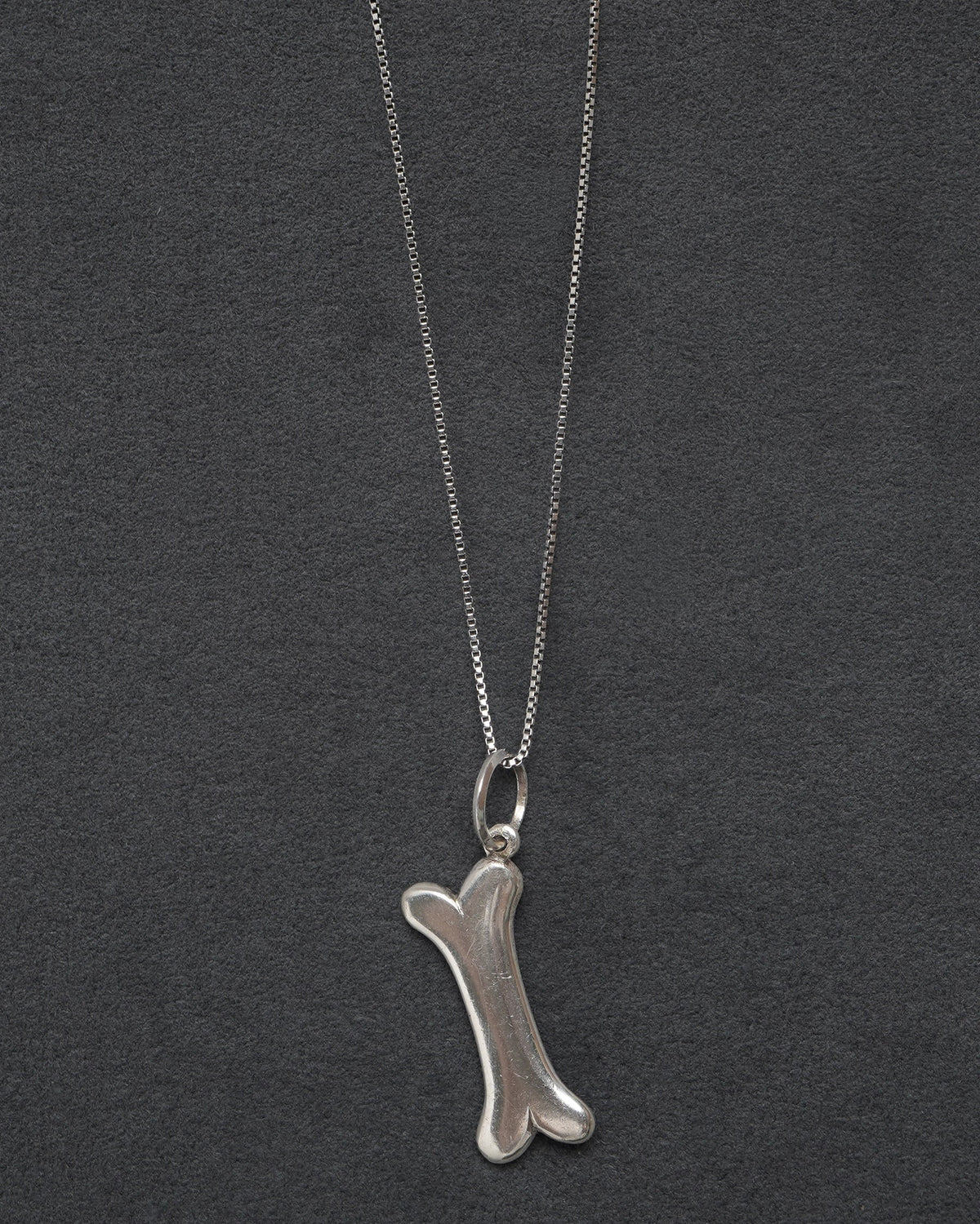 Silver Chain Necklace w/ Dog Bone Charm