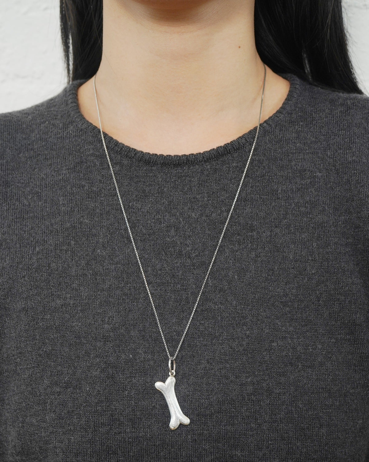 Silver Chain Necklace w/ Dog Bone Charm