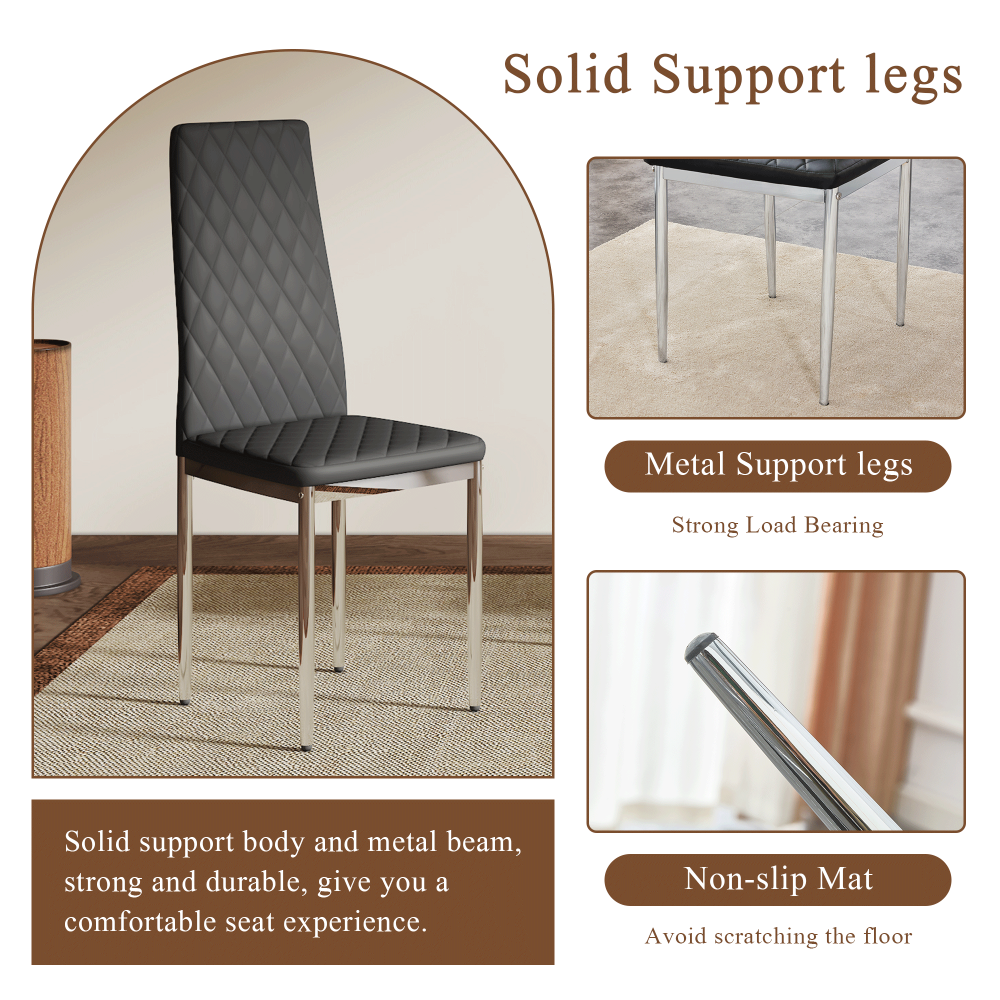 Modern PU Upholstered Dining Chairs with Sleek Metal Legs Set of 4