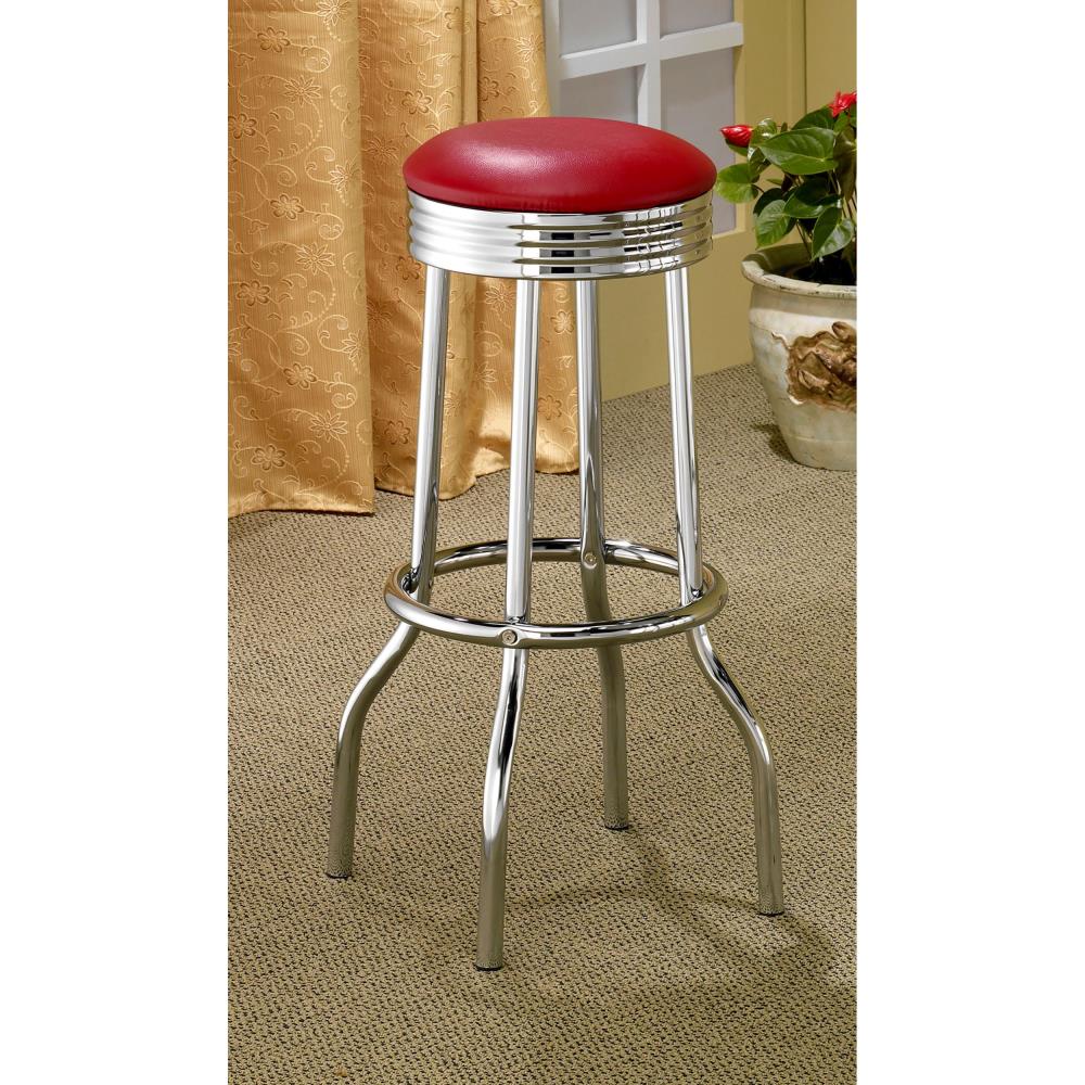 Modern Bar Height Stools with Upholstered Seats and Chrome Metal Legs