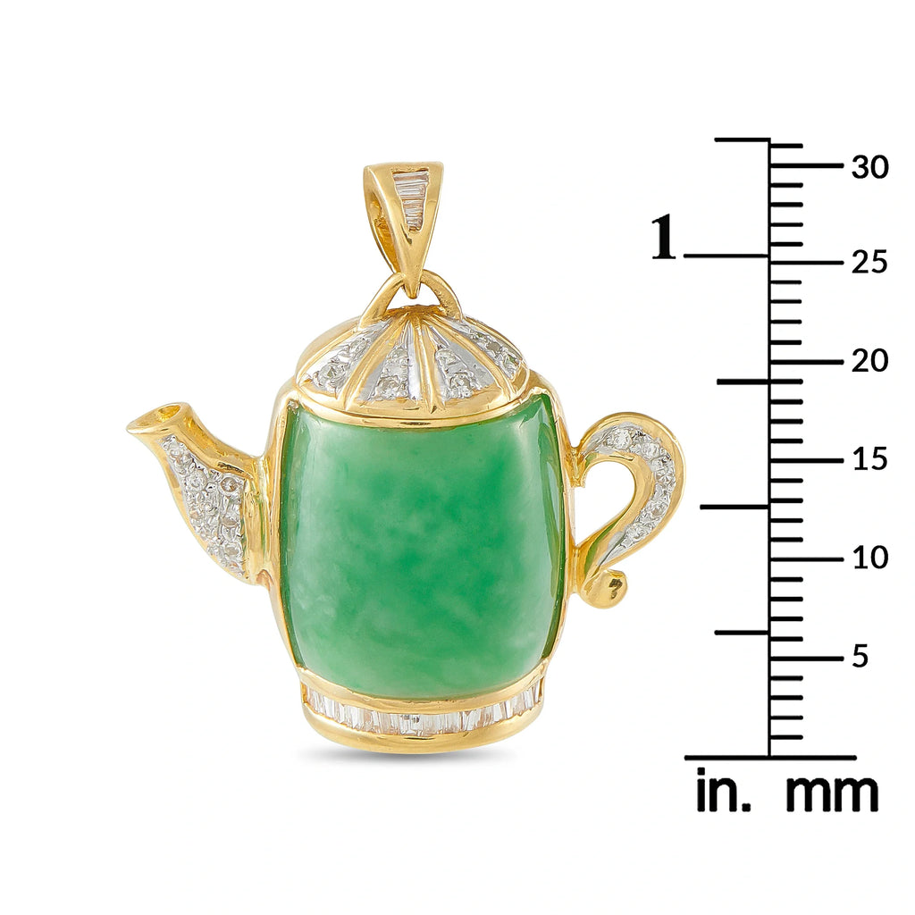 LB Exclusive 18K Yellow Gold 0.50ct Diamond and Jade Teapot Pendant MF09-091426