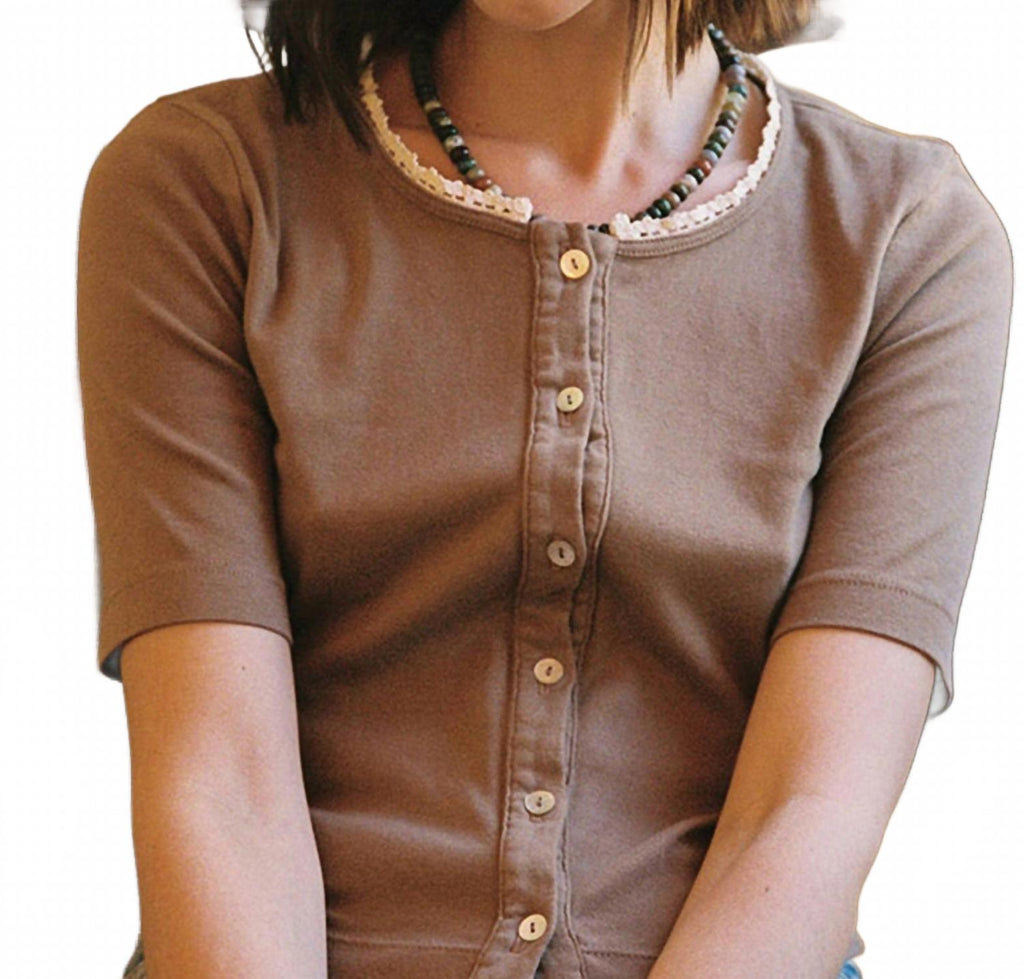 Short Sleeve Organic Cardigan In Chestnut