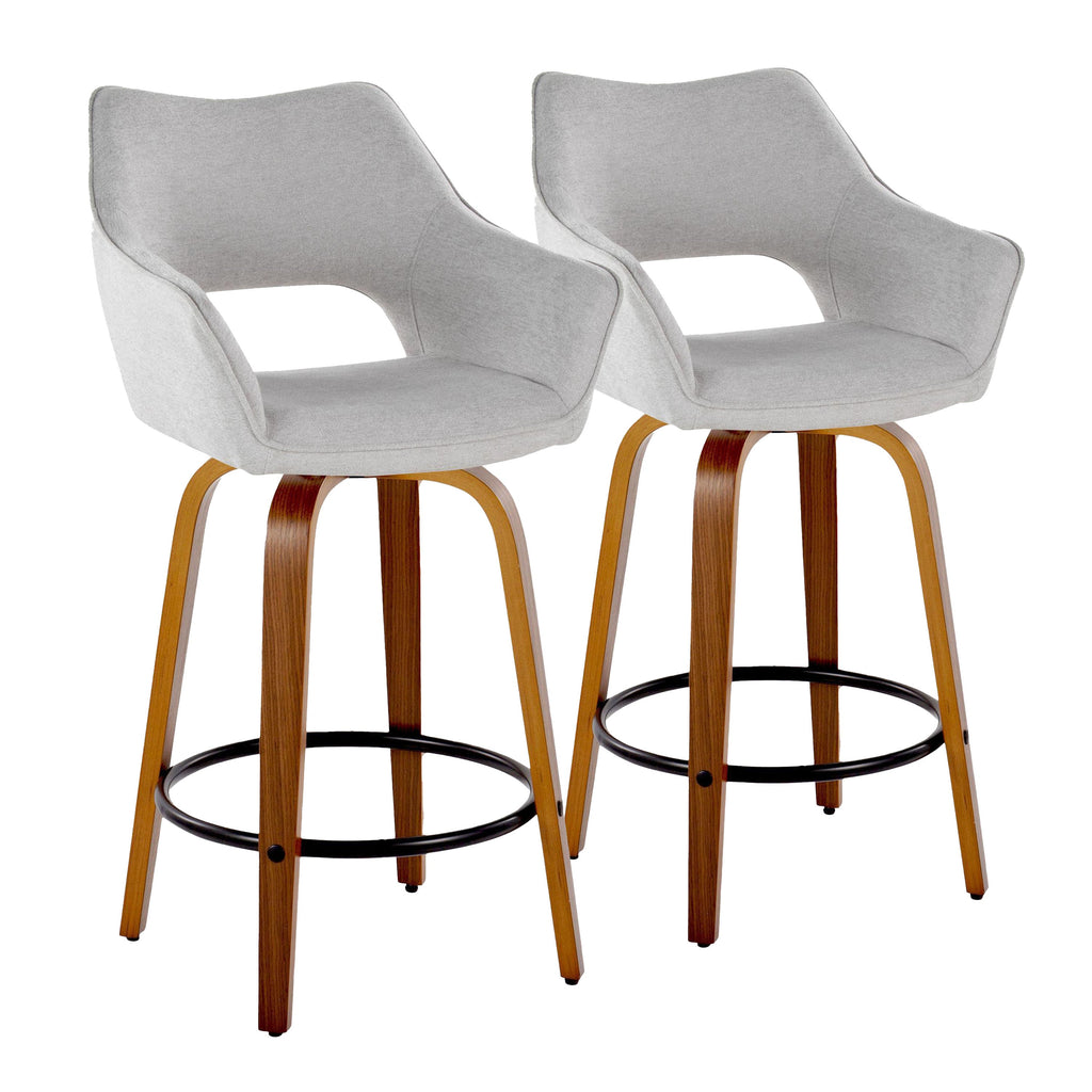 Contemporary Swivel Counter Stools with Round Footrests Set of 2