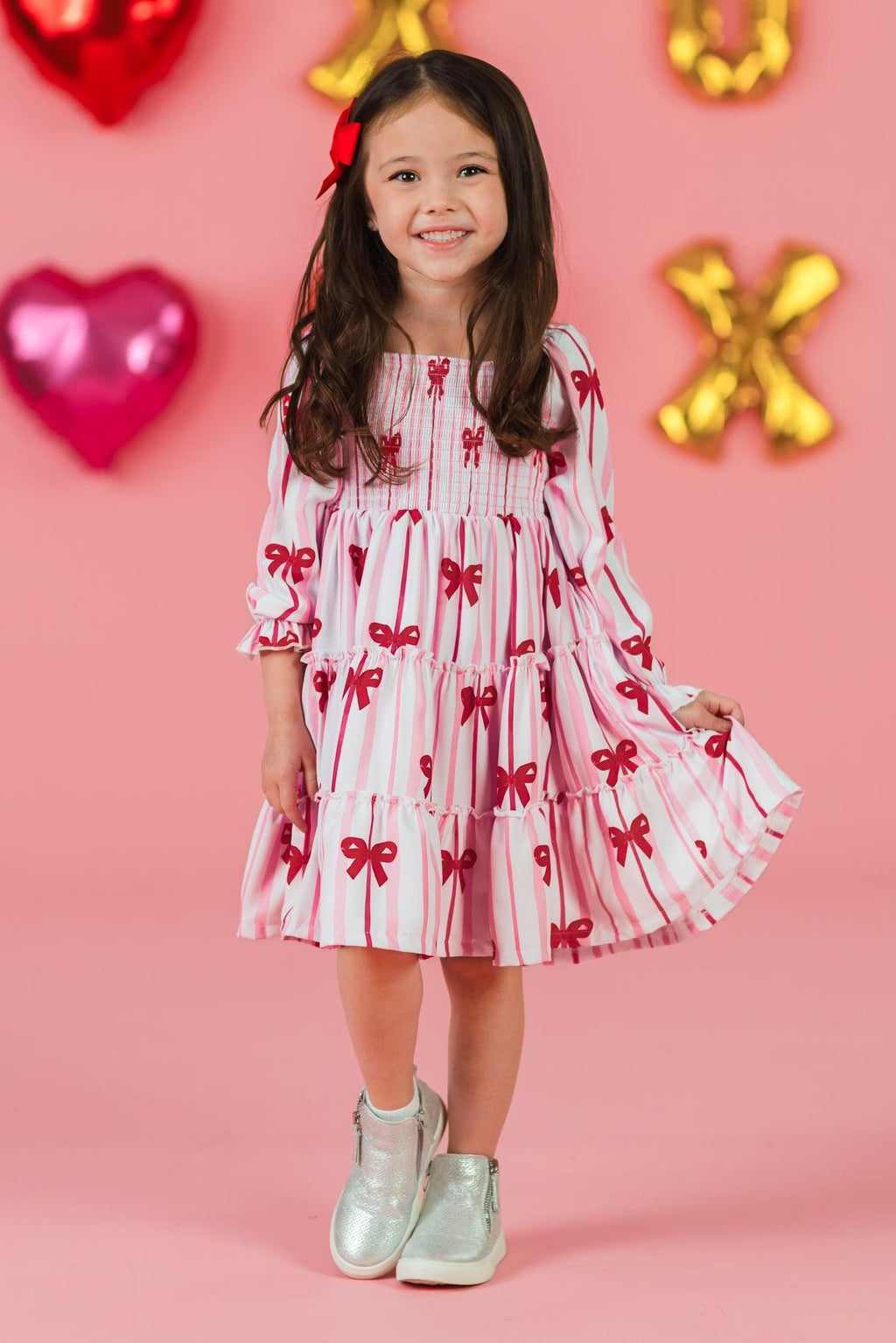 Mom & Me - Pink Bow Striped Dress