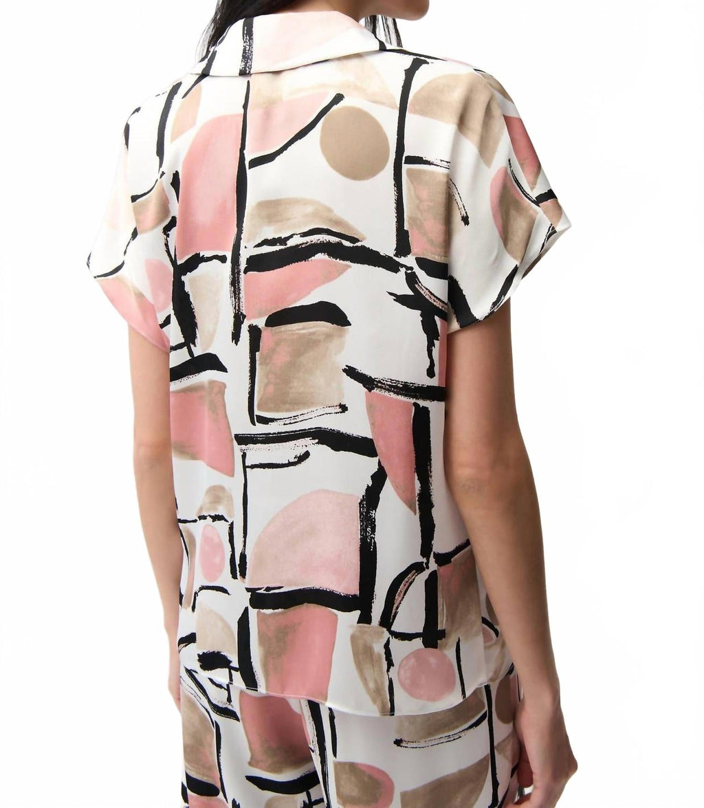 Geometric V-Neck Satin Top In Vanilla/multi