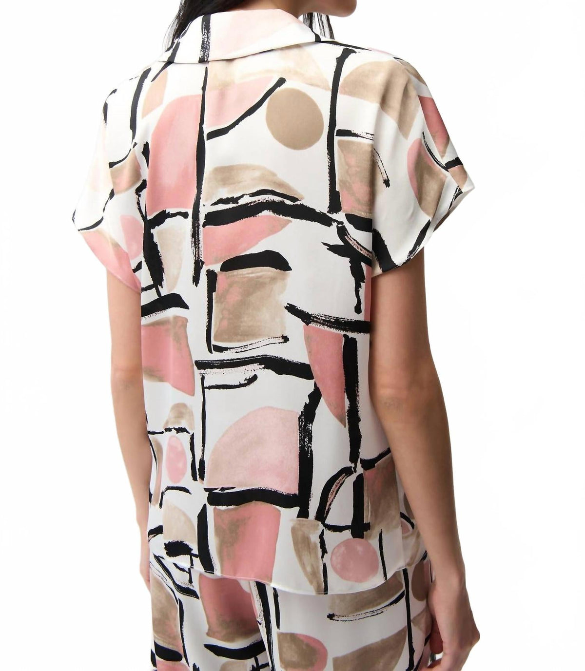 Geometric V-Neck Satin Top In Vanilla/multi